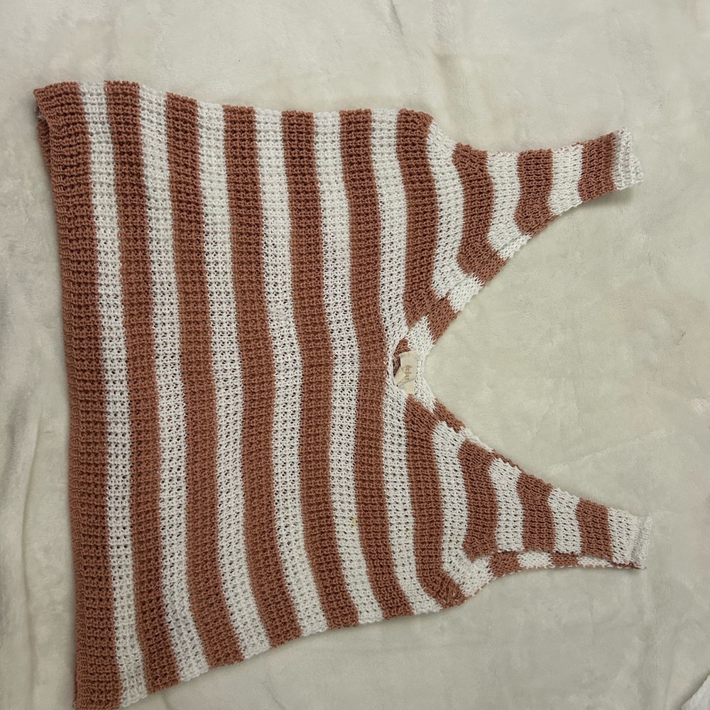 Striped Knit Tank Top - Brown and White